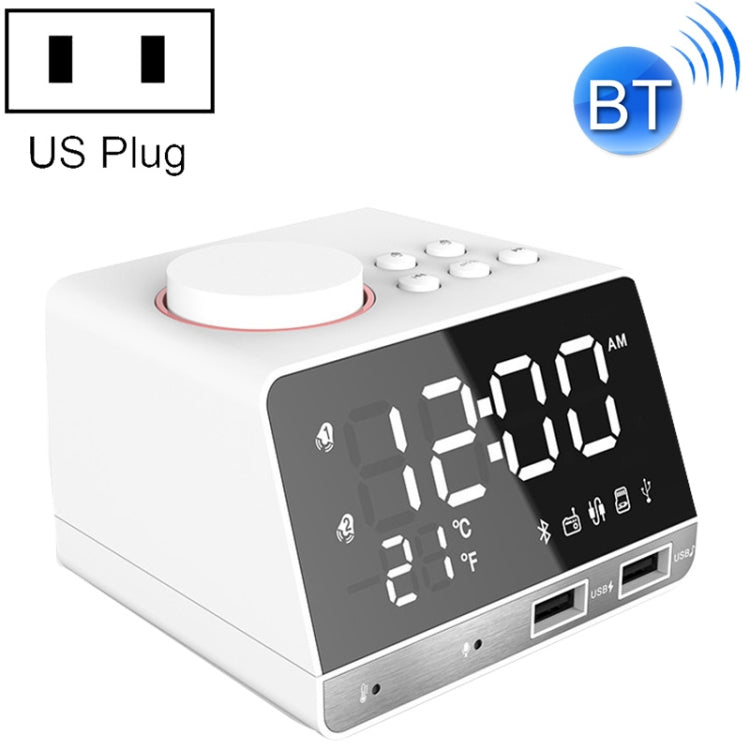 K11 Bluetooth Alarm Clock Speaker Creative Digital Music Clock Display Radio with Dual USB Interface, Support U Disk / TF Card / FM / AUX, US Plug