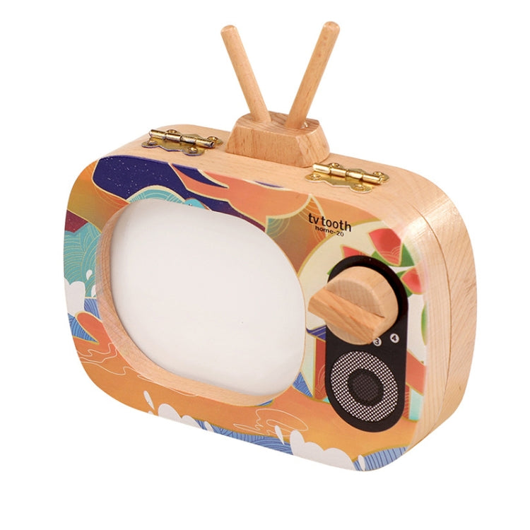 Creative Wooden Children TV Set Deciduous Tooth Preservation Box Baby Teeth Tooth House Storage Box