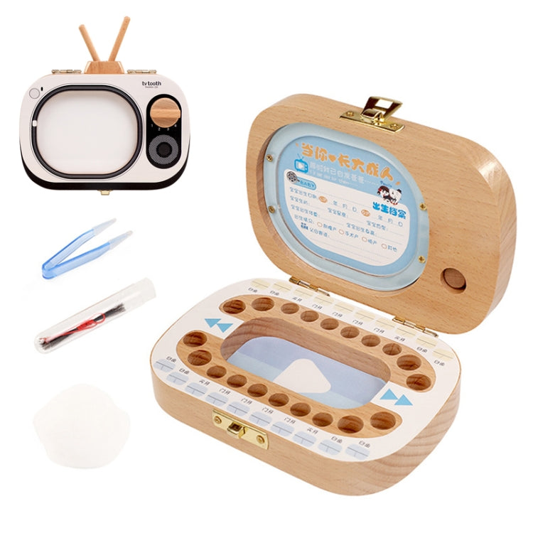 Creative Wooden Children TV Set Deciduous Tooth Preservation Box Baby Teeth Tooth House Storage Box