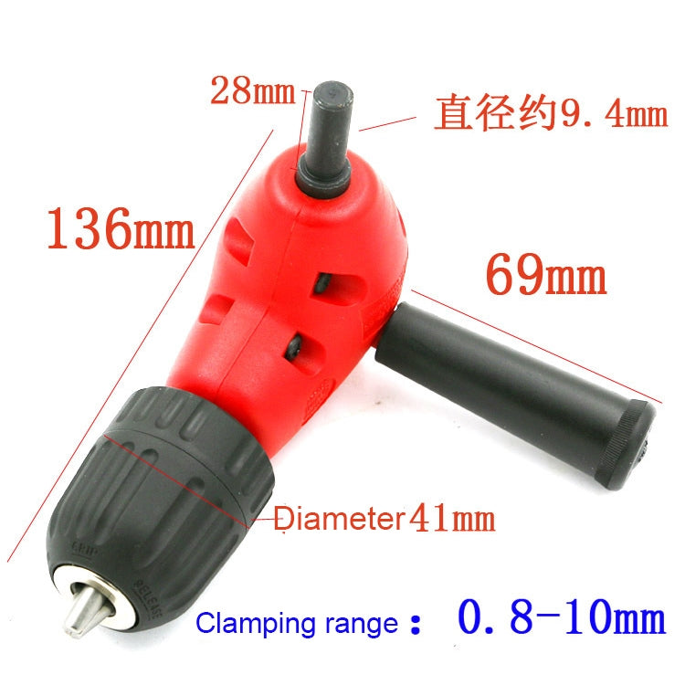 Adjustable Switching Head Right Angle Drill Gripping with Triangular Handle, Circular Handle and Hex Shank