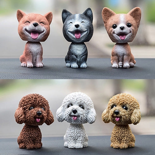 Shaking Head Dog Car Ornaments Resins Lovely Cartoon Dog New Year Gifts with Double-sided Adhesive Tape