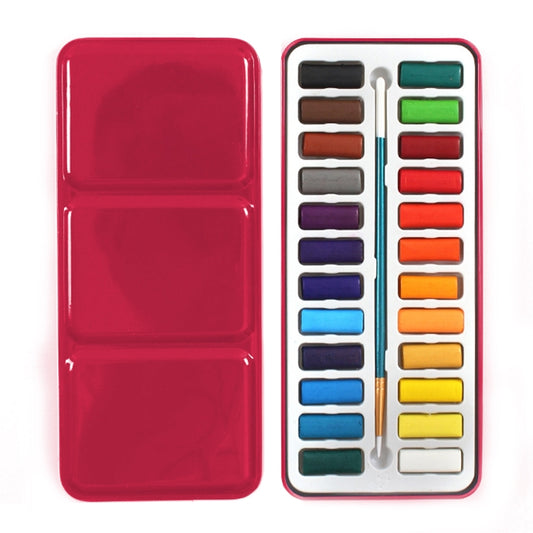 24 Colors Portable Iron Box Solid Watercolor Paints Set for Artist School Student Outdoor Water Color Sketch Painting Stationery