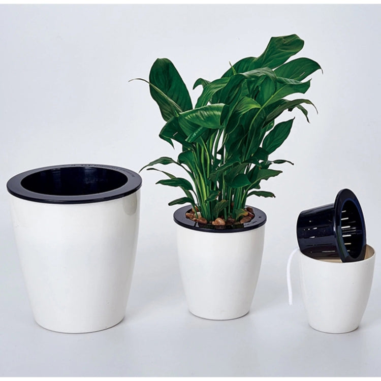 Lazy Flower Pots Automatic Water-absorbing Hydroponic Potted Plants Circular Resin Plastic Flower Pots Double-layer Design Self Watering Planter, Diameter: 11cm, Height: 10.3cm