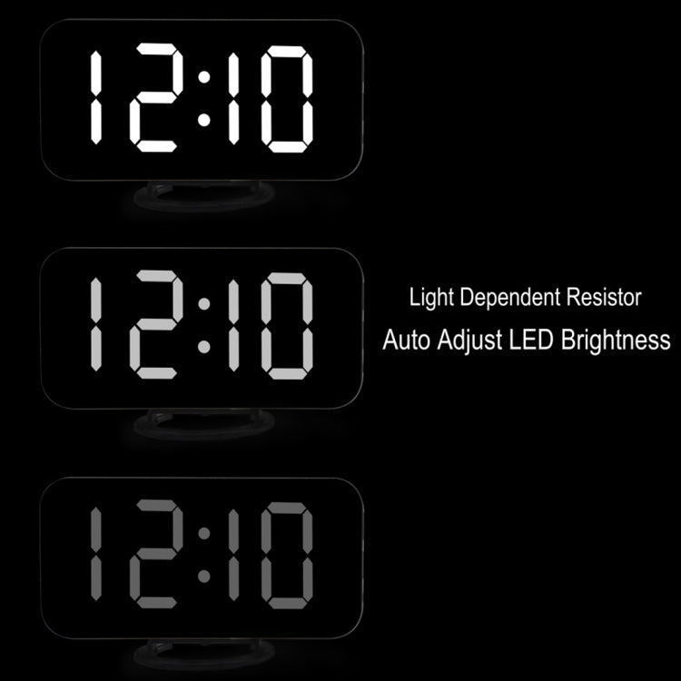Multifunction Creative Mirror Reflective LED Display Alarm Clock with Snooze Function & 2 USB Charge Port