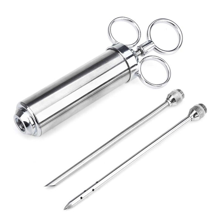 60ml Stainless Steel Syringe Dual Needles Condiment Turkey Meat Injector Cooking Tools