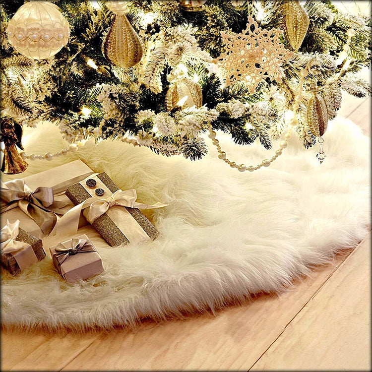 Christmas Tree Plush Skirt White Round Ornament Decoration, Diameter: 78cm