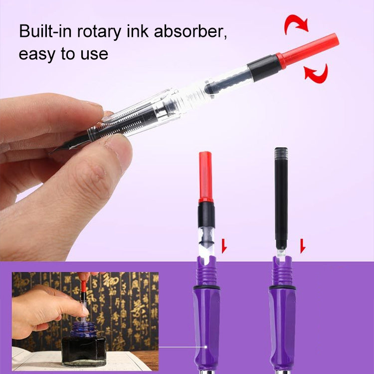 3 PCS School Office Extra Fine Titanium Alloy Nib Transparent Piston Fountain Pen(Black), Random Delivery(0.5mm/0.38mm Nib)
