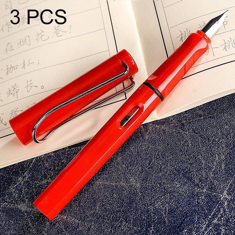 3 PCS School Office Extra Fine Titanium Alloy Nib Transparent Piston Fountain Pen(Black), Random Delivery(0.5mm/0.38mm Nib)