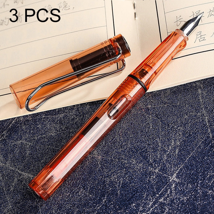 3 PCS School Office Extra Fine Titanium Alloy Nib Transparent Piston Fountain Pen(Black), Random Delivery(0.5mm/0.38mm Nib)