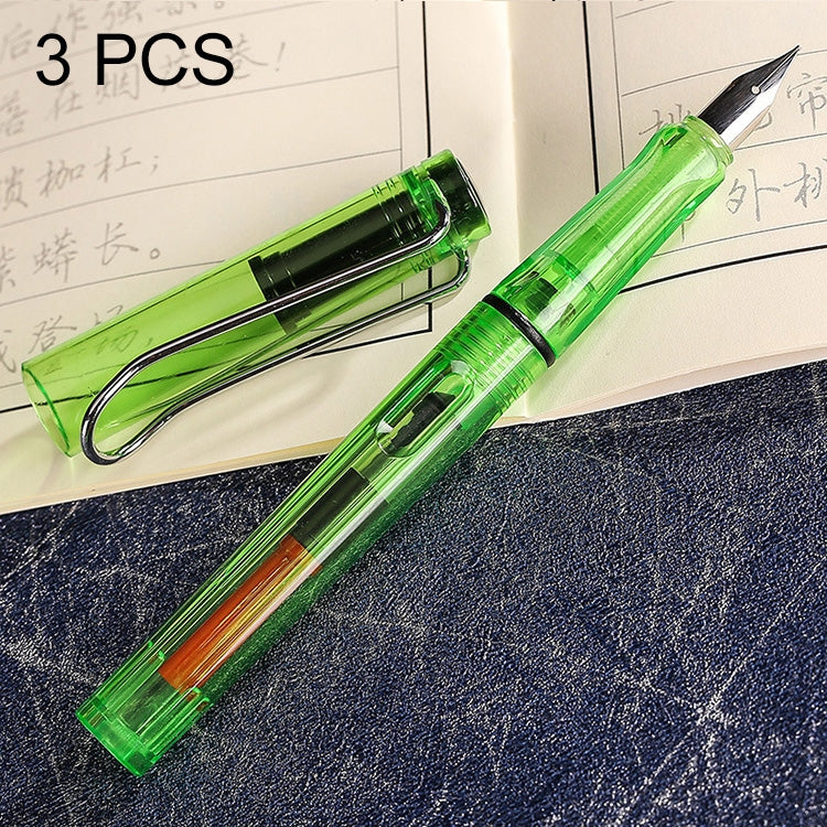 3 PCS School Office Extra Fine Titanium Alloy Nib Transparent Piston Fountain Pen(Black), Random Delivery(0.5mm/0.38mm Nib)