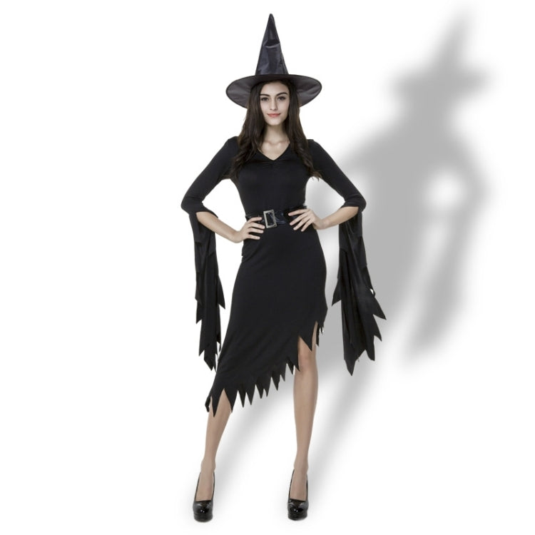 Black Irregular Long Skirt Exit Halloween Costume Cosplay Show Witchcraft Dress, M, Chest: 88cm, Waistline: 72cm, Skirt Length: 108cm