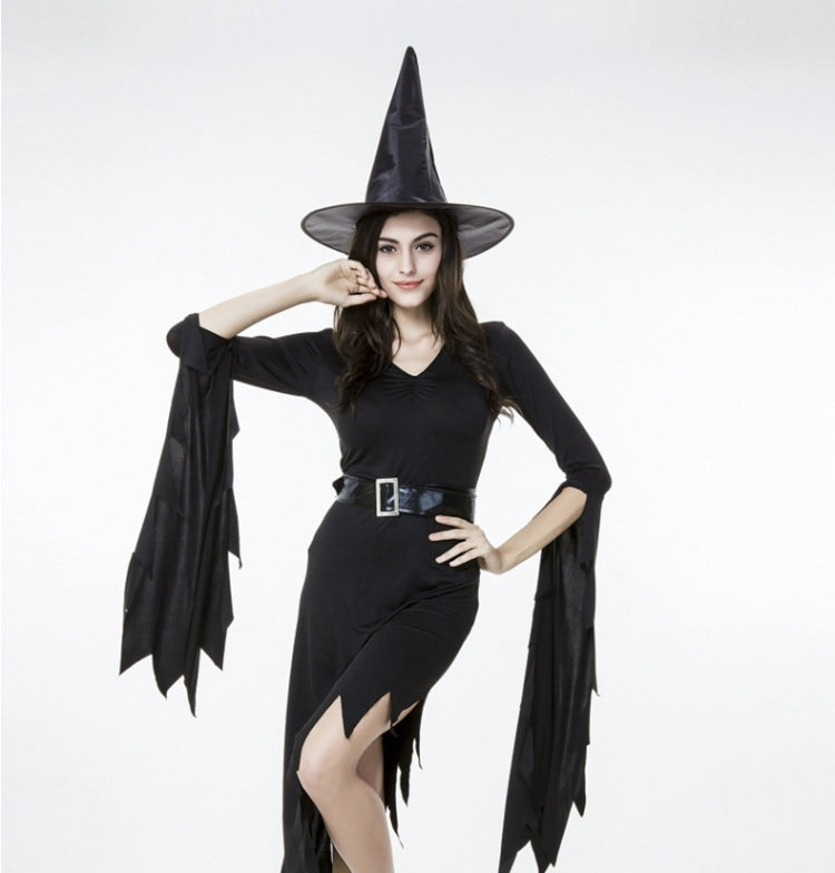 Black Irregular Long Skirt Exit Halloween Costume Cosplay Show Witchcraft Dress, M, Chest: 88cm, Waistline: 72cm, Skirt Length: 108cm
