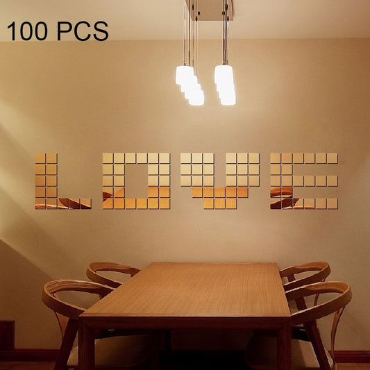 100 PCS Square Crystal Mosaic Mirror Acrylic Stereo Wall Stickers Creative Background Home Living Room Wall Sticker,Size:2*2cm