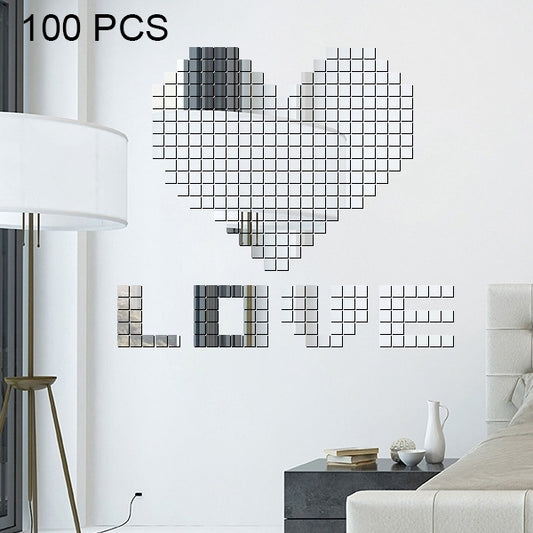 100 PCS Square Crystal Mosaic Mirror Acrylic Stereo Wall Stickers Creative Background Home Living Room Wall Sticker,Size:3*3cm, Size:3*3 Color:Silver, Size:3*3 Color:Black