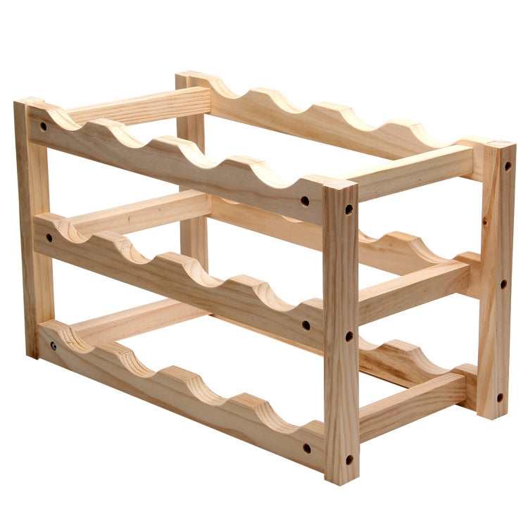Solid Wood Folding 12-bottle Wine Display Rack Multi-layer Wine Rack, Size: 46x24x28cm