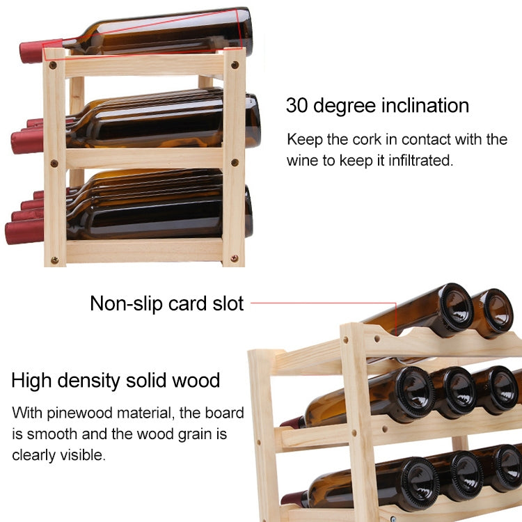 Solid Wood Folding 12-bottle Wine Display Rack Multi-layer Wine Rack, Size: 46x24x28cm