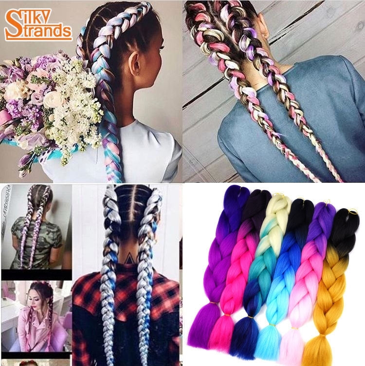 Fashion Color Gradient Individual Braid Wigs Chemical Fiber Big Braids, Length: 60cm(18Navy Blue+Sky Blue)
