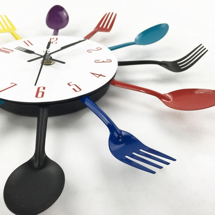 Cutlery Metal Kitchen Wall Clock Spoon Fork Creative Quartz Wall Mounted Clocks Modern Design Decorative Horloge, Silver