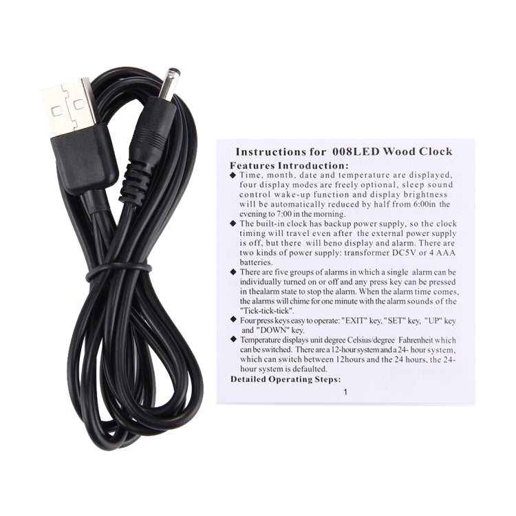 Wood Clock Desk Table LED Digital Display Alarm Clock with Time & Date & Temperature Display