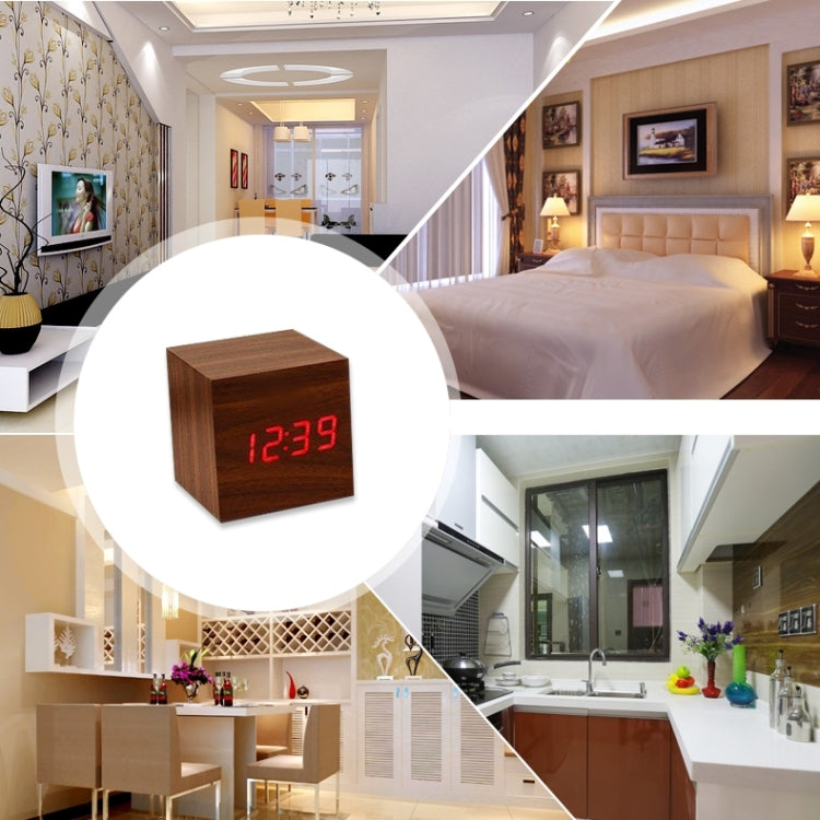 Wood Clock Desk Table LED Digital Display Alarm Clock with Time & Date & Temperature Display