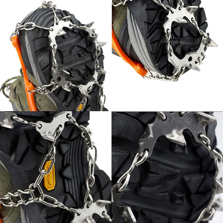 One Pair 19 Teeth Anti-Slip Ice Gripper Hiking Climbing Chain Shoes Covers, Size: M
