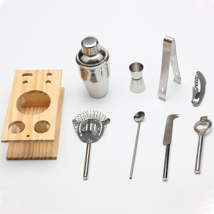 9 in 1 Stainless Steel Cocktail Shaker Tools Set with Wooden Mount, Capacity: 350ml