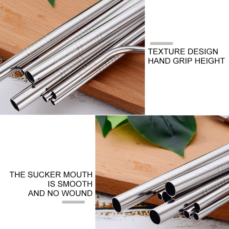 5pcs Reusable Stainless Steel Bent Drinking Straw + Cleaner Brush Set Kit,  215*6mm