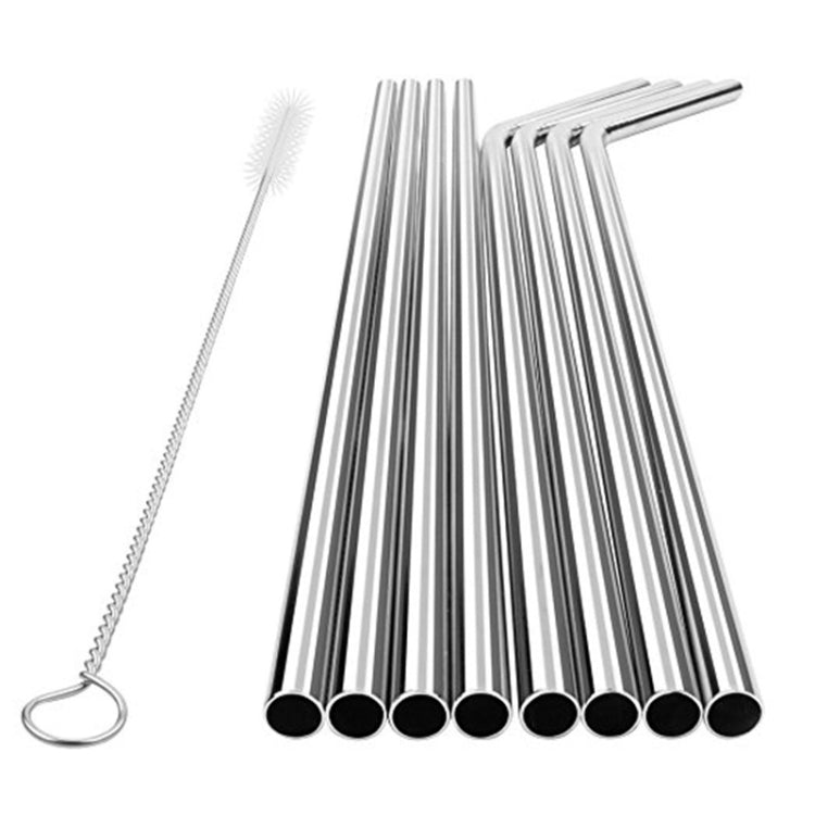 4pcs Reusable Stainless Steel Drinking Straw + Cleaner Brush Set Kit,  215*6mm