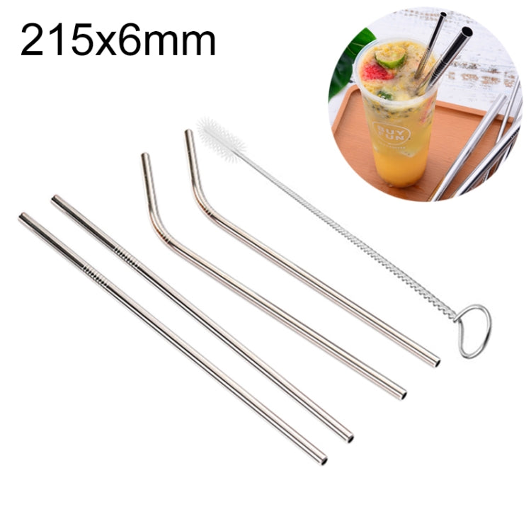4pcs Reusable Stainless Steel Drinking Straw + Cleaner Brush Set Kit,  215*6mm