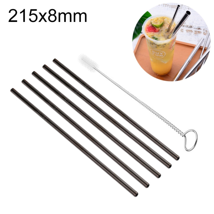 5pcs Reusable Stainless Steel Straight Drinking Straw + Cleaner Brush Set Kit,  215*8mm