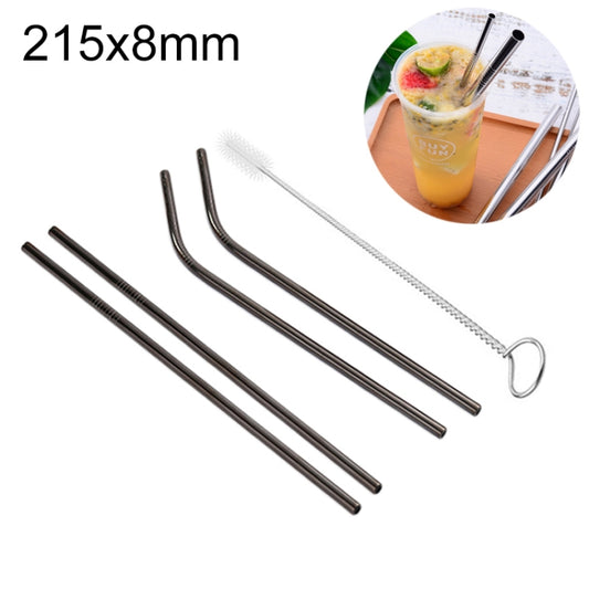 4pcs Reusable Stainless Steel Drinking Straw + Cleaner Brush Set Kit,  215*8mm