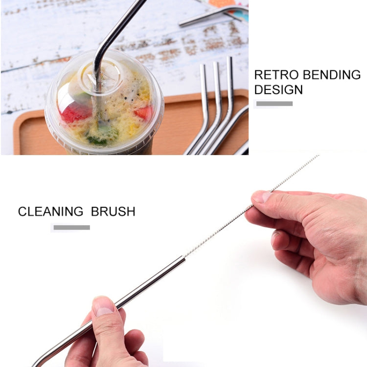 5pcs Reusable Stainless Steel Bent Drinking Straw + Cleaner Brush Set Kit,  266*6mm
