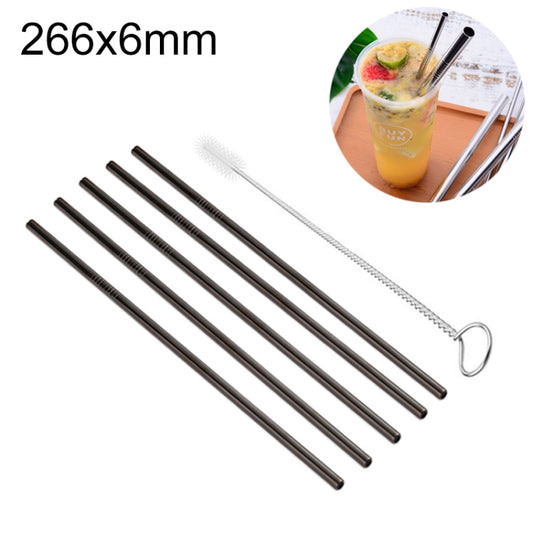 5pcs Reusable Stainless Steel Straight Drinking Straw + Cleaner Brush Set Kit,  266*6mm