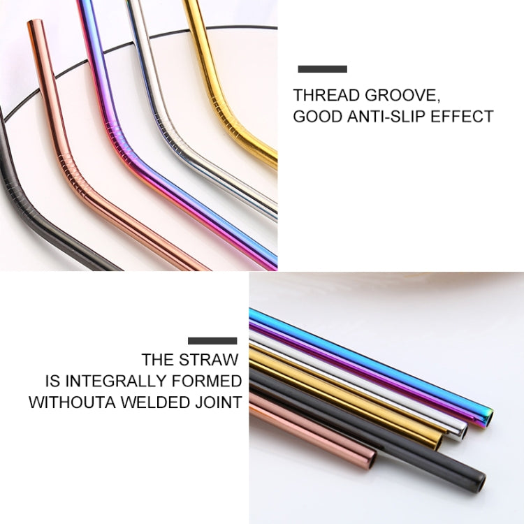 5pcs Reusable Stainless Steel Straight Drinking Straw + Cleaner Brush Set Kit,  266*6mm