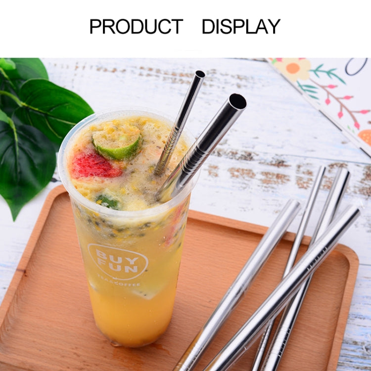 5pcs Reusable Stainless Steel Straight Drinking Straw + Cleaner Brush Set Kit,  266*6mm