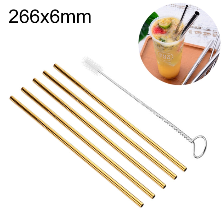 5pcs Reusable Stainless Steel Straight Drinking Straw + Cleaner Brush Set Kit,  266*6mm