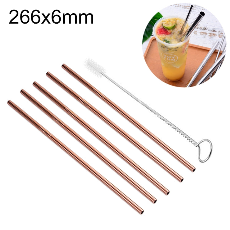 5pcs Reusable Stainless Steel Straight Drinking Straw + Cleaner Brush Set Kit,  266*6mm
