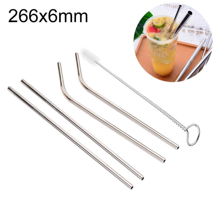 4pcs Reusable Stainless Steel Drinking Straw + Cleaner Brush Set Kit,  266*6mm