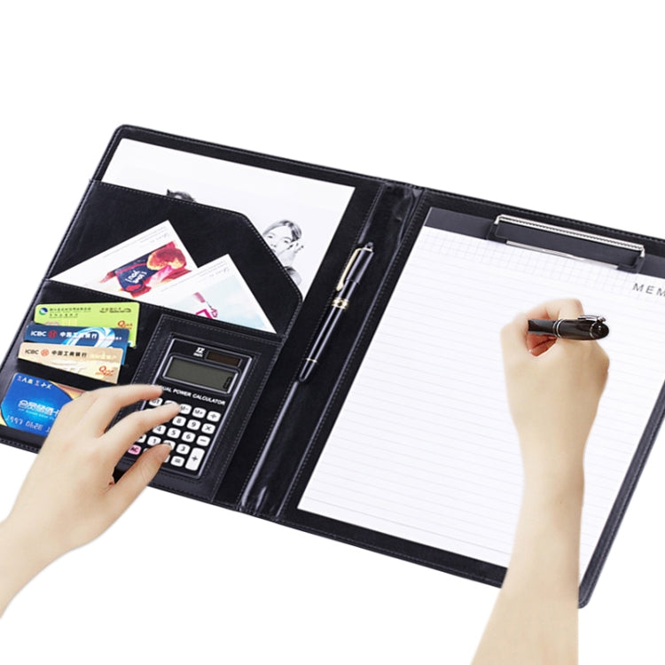 Office Supplies Business Style Leather Document Folder with 30-pages A4 Note Pad & Calculator