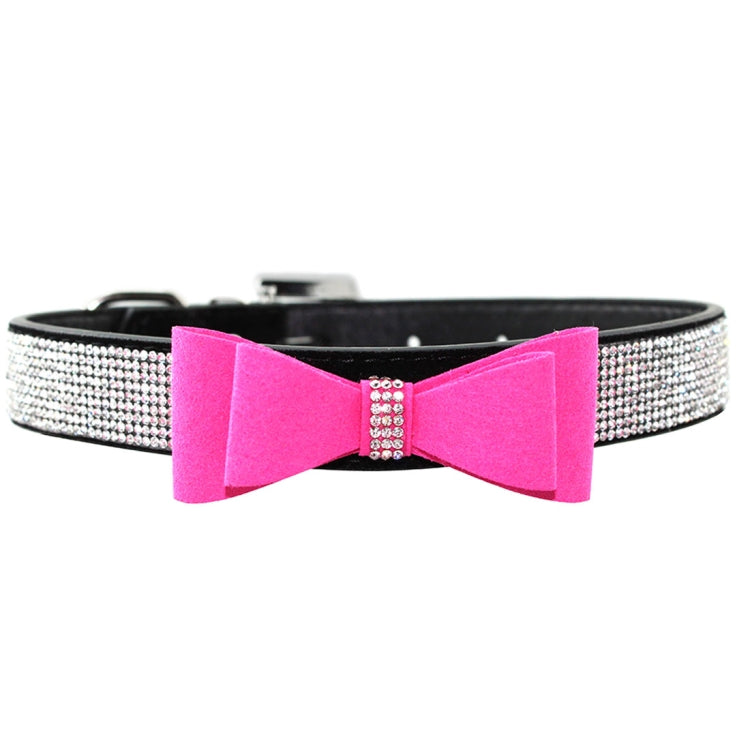 Flocking Diamond Studded Bowknot Pet Collar Dog Collar Pet Products, Size: S, 1.5 * 37cm