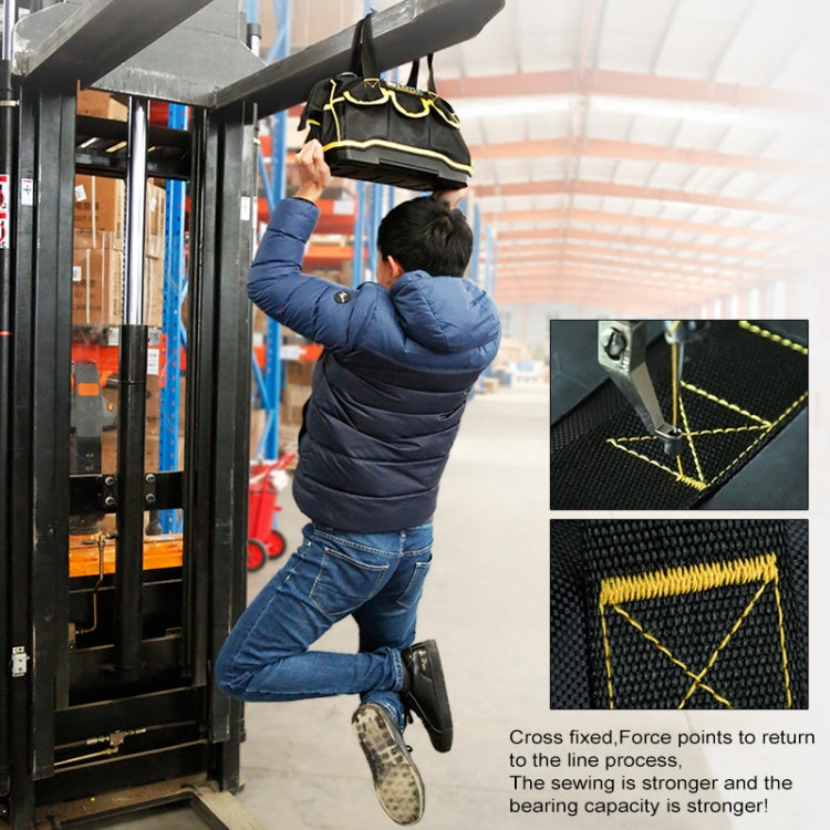 Multi-function Oxford Cloth Cloth Bottom Electrician Belt Pouch Maintenance Tools Handbag Shoulder Bag Convenient Tool Bag, Size : 13 inch