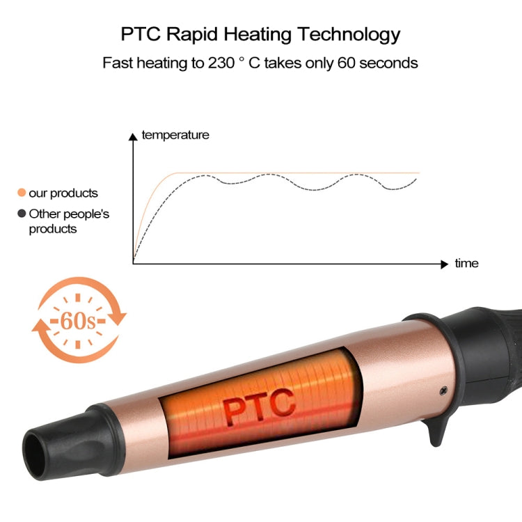 1-1.5 inch Conical Ceramic Hair Curler with Heat-resistant Gloves , UK Plug