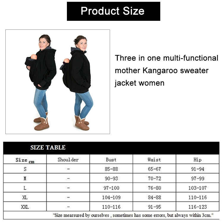 Three-in-one Multi-function Mother Kangaroo Zipper Hoodie Coat with Front Cap Size: XL, Chest: 104-109cm, Waist: 84-88cm, Hip: 110-116cm