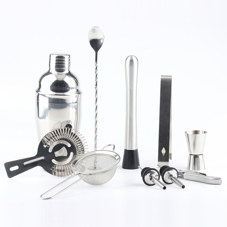11 in 1 Stainless Steel Cocktail Shaker Tools Set with Wooden Mount, Capacity: 750ml