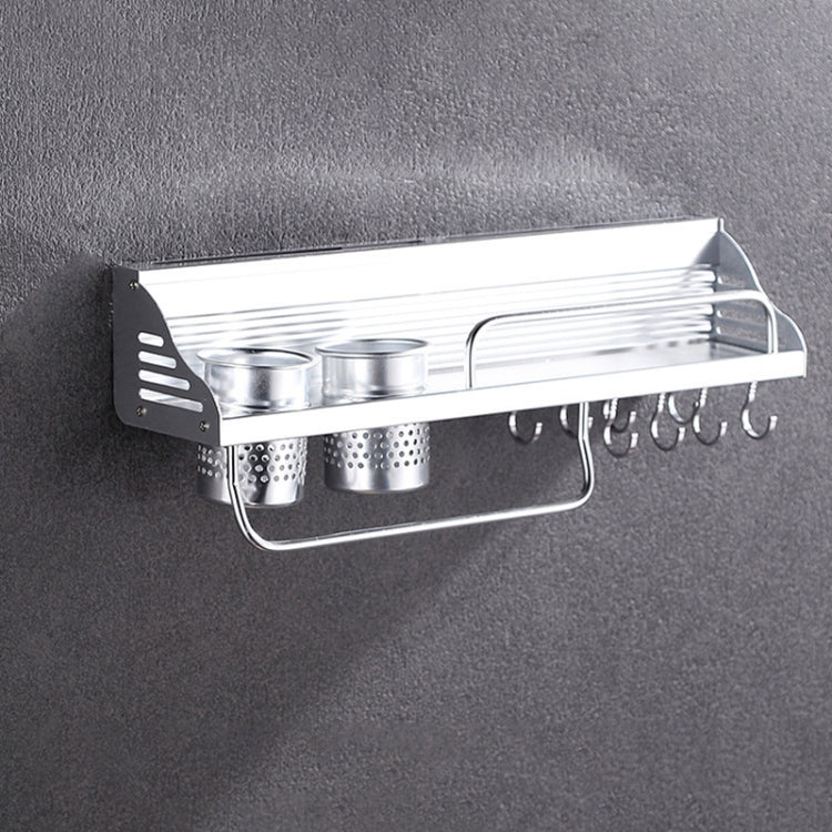 50cm 2 Cups 8 Hooks Multi-function Kitchen Punching-free Wall-mounted Plastic Edge Condiment Holder Storage Rack