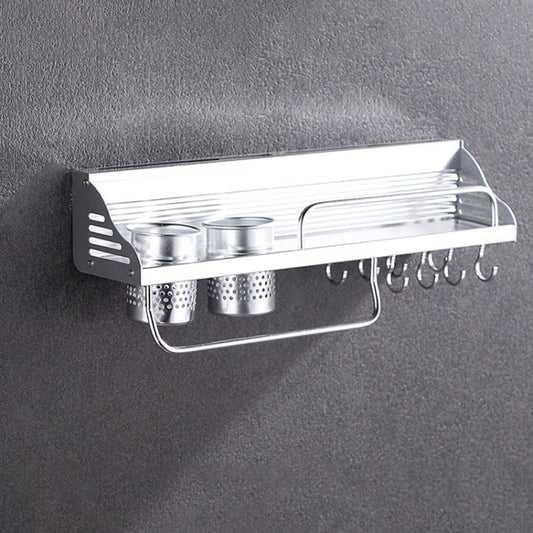 50cm 2 Cups 8 Hooks Multi-function Kitchen Punching-free Wall-mounted Plastic Edge Condiment Holder Storage Rack