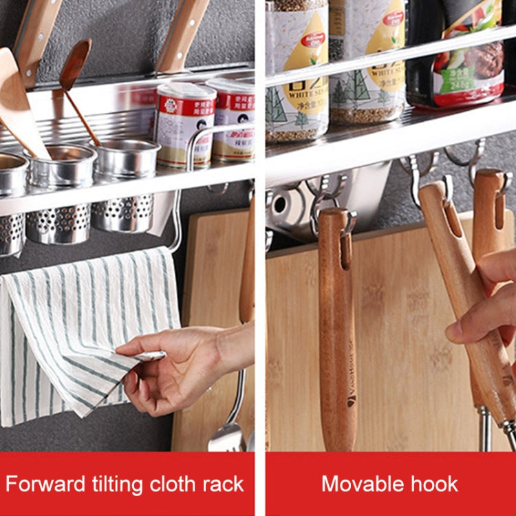 50cm 2 Cups 8 Hooks Multi-function Kitchen Punching-free Wall-mounted Plastic Edge Condiment Holder Storage Rack
