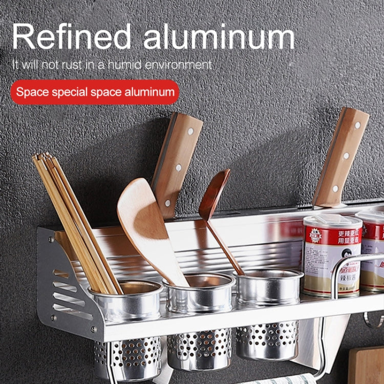 50cm 2 Cups 8 Hooks Multi-function Kitchen Punching-free Wall-mounted Plastic Edge Condiment Holder Storage Rack