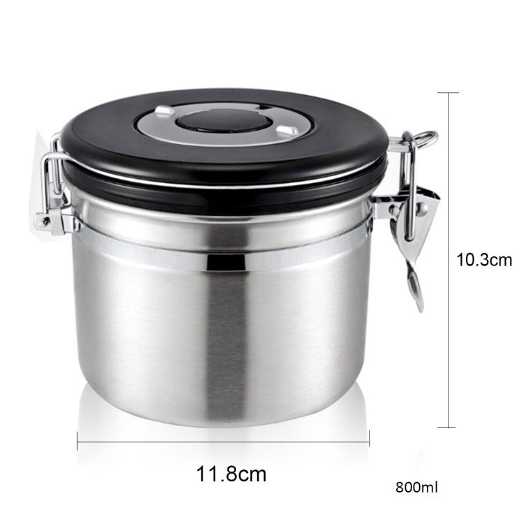 800ml Stainless Steel Sealed Food Coffee Grounds Bean Storage Container with Built-in CO2 Gas Vent Valve & Calendar
