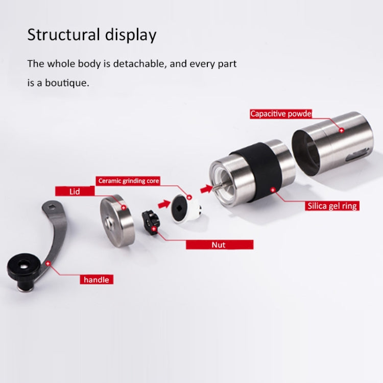 Portable Conical Burr Mill Manual Stainless Steel Hand Crank Coffee Bean Grinder with Silicone Ring, Capacity: 40g